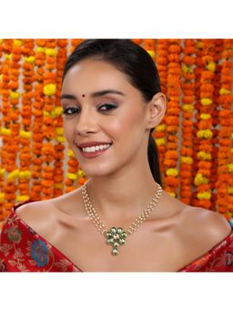 Ruby Raang Studio - Meenakari Kundan Choker Necklace In Pearl Strings