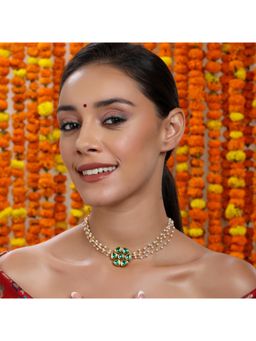 Ruby Raang Studio - Meenakari Kundan Choker Necklace In Pearl Strings