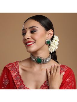 Ruby Raang Studio - Emerald Stone with Diamonds and Moissanite Choker and Studs