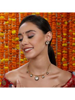 Ruby Raang Studio - Kundan Meenakari Hasli Neckpiece with Studs