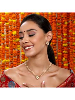 Ruby Raang Studio - Kundan In Pearl String Necklace with Matching Studs