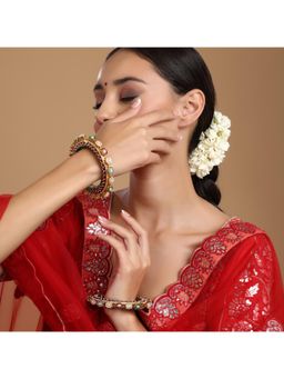 Ruby Raang Studio - Handcrafted Pearl Heavy Bangles Green and Red, White (Set of 2)