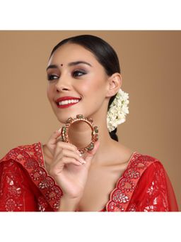 Ruby Raang Studio - Handcrafted Pearl Heavy Bangle Green and Red, Gold