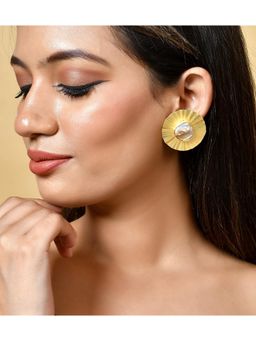 Silvermerc Designs - Gold Plated Handcrafted Round Shape Stone and Stud Earrings for Women