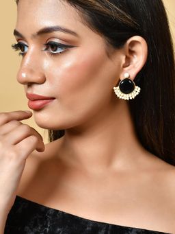 Silvermerc Designs - Gold Plated Black Onyx and Pearl Stud Style Drop Earrings for Women