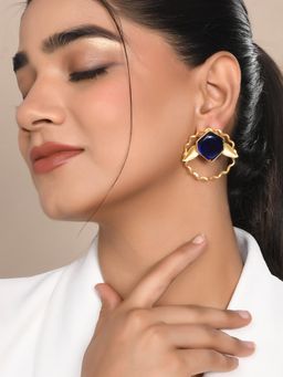 Silvermerc Designs - Gold Plated Floral Shape Blue Stone Stud Style Drop Earrings for Women
