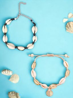 OOMPH - Womens Sea Shell Charm Bohemian Fashion Anklets (Pack of 2)