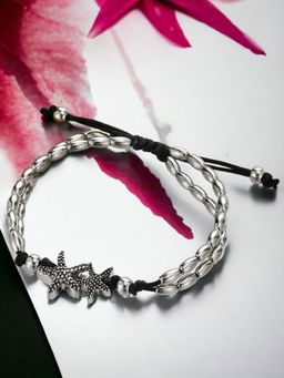 OOMPH - Womens Black Thread Silver Star Beads Bohemian Fashion Anklet