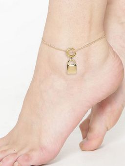 OOMPH - Womens Lock Charm Delicate Gold Tone Fashion Anklet