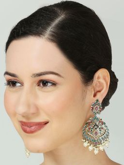 OOMPH - Peacock Shape Stylish Latest Moti Manik Jadau Drop Earrings