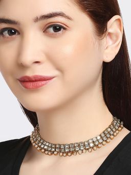 OOMPH - Womens Indo Western Look Gold Kundan Choker Neckalce