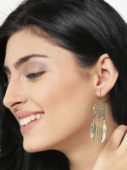 OOMPH - Antique Gold Dream Catcher Bohemian Fashion Drop Earrings