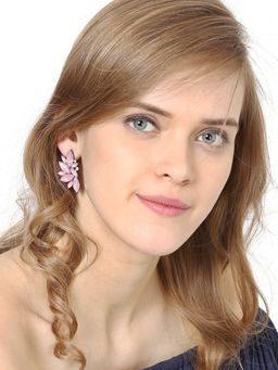 OOMPH - Womens Pink Floral Crystal Stud Fashion Drop Earrings