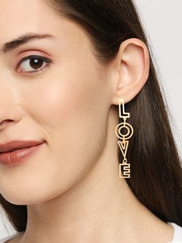 OOMPH - Gold Tone LOVE Alphabets Long Party Statement Fashion Drop Earrings