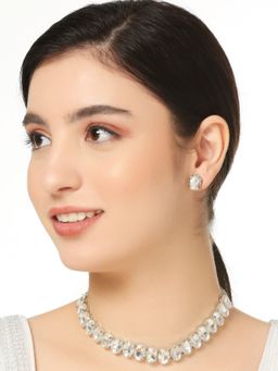 OOMPH - Silver Crystal Cubic Zirconia Choker Necklace with Earrings (Set of 2)