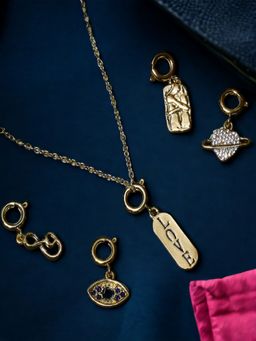 OOMPH - Womens Gold Tone Evil Eye Charms with Link Chain Necklace (Set of 6)