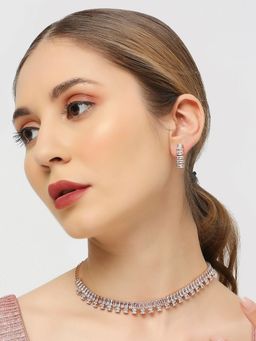 OOMPH - Rose Gold American Diamond CZ Necklace and Earrings (Set of 2)