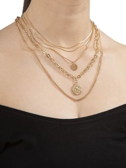 OOMPH - Womens Gold Tone Multi Layer Multi Stranded Link Chain Necklace (Pack of 2)