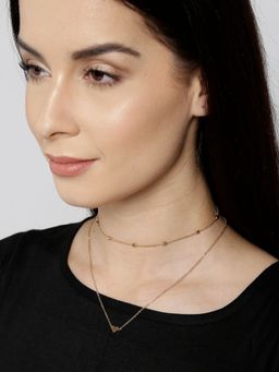 OOMPH - Womens Gold Heart Motif Multi Layered Fashion Necklace