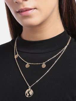 OOMPH - Womens Gold Tone Link Chain World Globe Medalion Multi Layer Necklace