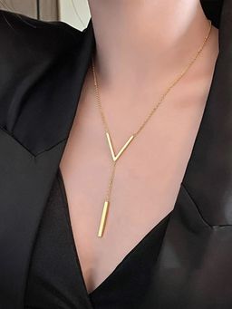 OOMPH - Womens Gold Tone Link Chain V-Shape Lariat Fashion Necklace