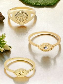 OOMPH - Womens Gold Tone Evil Eye Good Luck Fashion Rings (Pack of 3) (8)