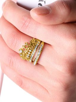 OOMPH - Gold Tone Cubic Zircon Crown Design Engagement Proposal Rings (Pack of 2) (8)