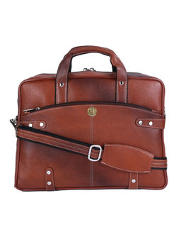 HiLEDER - Pure Leather 15.5 Inch Briefcase Messenger Satchel Office Laptop Bag Tan