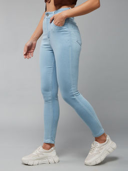 DOLCE CRUDO - Women's Light Blue Skinny High-rise Distressed Cropped Denim Jeans
