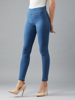 DOLCE CRUDO - Womens Blue Super Skinny Fit High Rise Denim Stretchable Jeggings