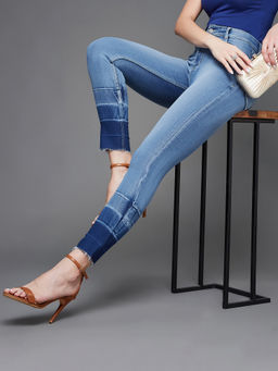 Miss Chase - Women's Light Blue Skinny High Rise Ankle Length Denim Stretchable Jeans