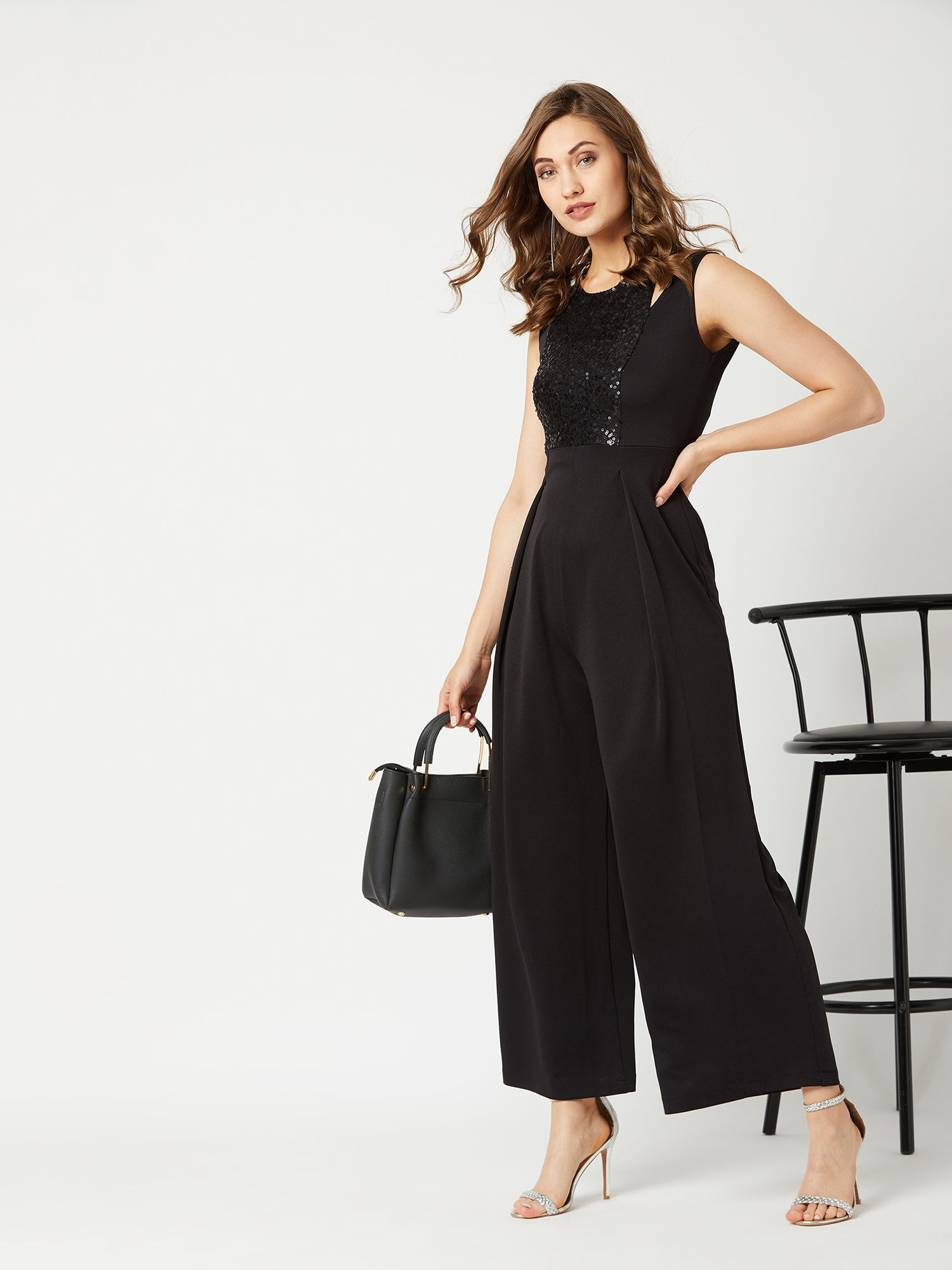miss chase Women's Black Halter Neck Sleeveless Pleated/Wide Leg Sequin Jumpsuit-picture-39