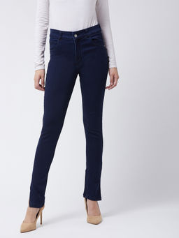 Miss Chase - Women's Navy Blue Skinny Mid Rise Cropped Length Denim Stretchable Jeans