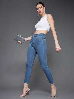 Miss Chase - Women's Blue Skinny Cropped Denim Jeans