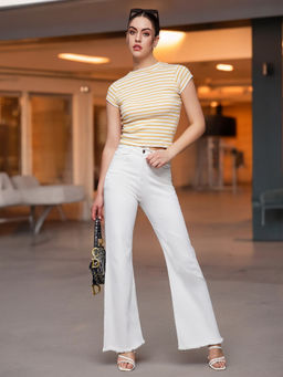 Miss Chase - Womens White Wide Leg High Rise Stretchable Denim Jeans