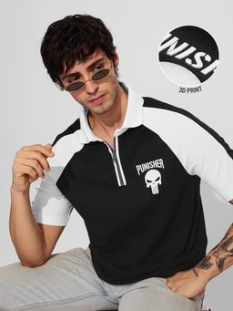 The Souled Store - Official Punisher Skull Zipper Polo T-Shirt