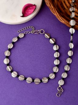 Silvermerc Designs - Silver Plated Black Beaded Oxidised Chain Anklet