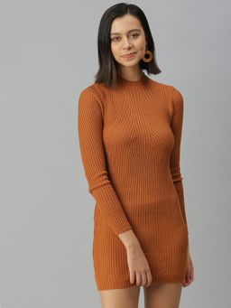 SHOWOFF - Women Solid Brown Bodycon Dress