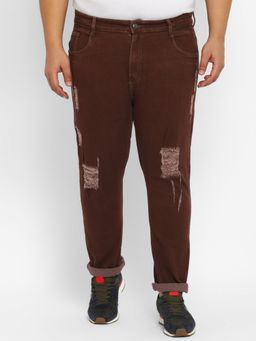 Urbano Plus - Men Brown Regular Fit Heavy Distressed-Torn Jeans