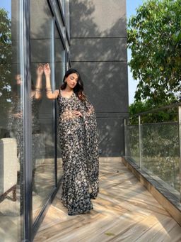 Ensembles - Army Print Chiffon Saree With Unstitched Blouse