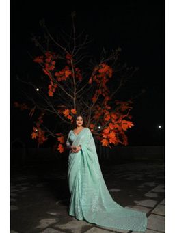 Ensembles - Arum Pastel Green Georgette Saree With Stitched Blouse