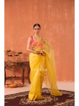 KAVANA - Women Embroidered Yellow Swara Silk Organza Saree