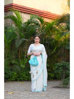 Ensembles - Badal Wala Safed Georgette Saree With Stitched Blouse