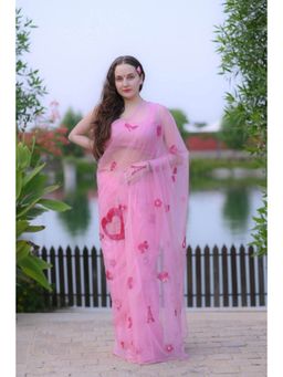 Ensembles - Barbie Dreams Flamingo Pink Pure Silk Organza Saree With Stitched Blouse