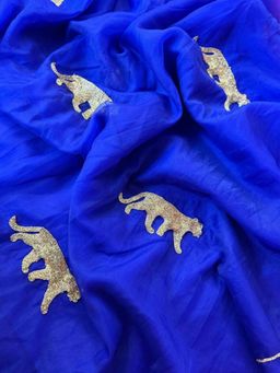 Ensembles - Blue Cheetah Saree With Unstitched Blouse