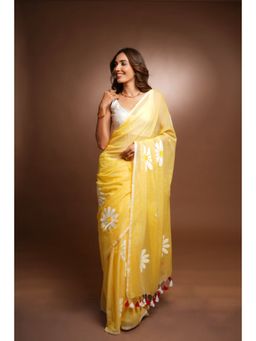 Ethnic Elements - Women Yellow Cotton Saree Without Blouse