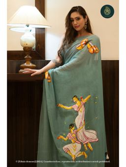 Ethnic Elements - Women Green Mul Cotton Saree Without Blouse