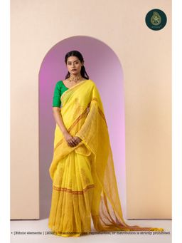 Ethnic Elements - Women Yellow Linen Saree Without Blouse