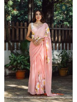 Ethnic Elements - Women Pink Mul Cotton Saree Without Blouse