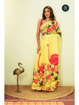 Ethnic Elements - Women Yellow Mul Cotton Saree Without Blouse